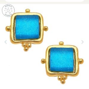 Susan Shaw Gold and Blue Square Earrings